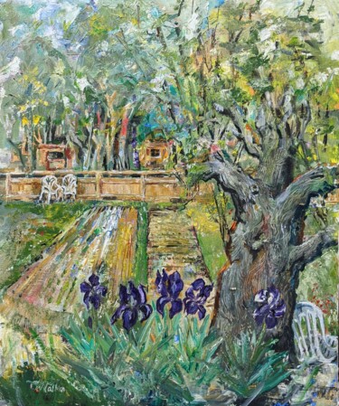 Painting titled "le Jardin Familial…" by Christopher Walker, Original Artwork, Oil Mounted on Wood Stretcher frame
