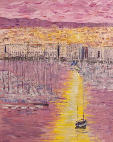 Pintura titulada "Old Pink Port" por Christopher Walker, Obra de arte original, Oleo Montado en Bastidor de camilla de madera