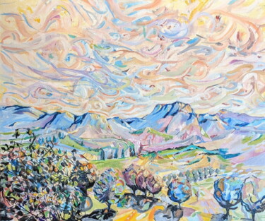Painting titled "Reckless Sky  - un…" by Christopher Walker, Original Artwork, Oil Mounted on Wood Stretcher frame