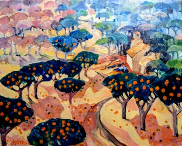 Painting titled "Hyères Oranges" by Christopher Walker, Original Artwork, Oil Mounted on Wood Stretcher frame