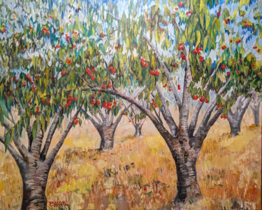 Painting titled "Cherry Time" by Christopher Walker, Original Artwork, Oil Mounted on Wood Stretcher frame
