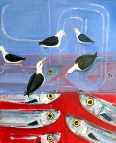 Malerei mit dem Titel "Gills & Gulls" von Christopher Walker, Original-Kunstwerk, Öl