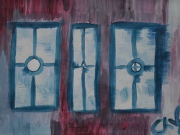 Painting titled "Three Doors." by Christophe Vleminckx, Original Artwork, Oil