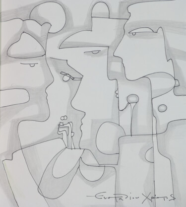 Dibujo titulada "Facing" por Christos Efstathiou, Obra de arte original, Tinta