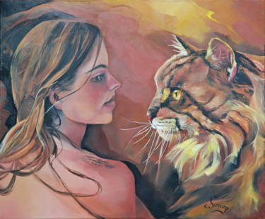 Painting titled "Toi et moi" by Christiane Surian, Original Artwork, Oil Mounted on Wood Stretcher frame