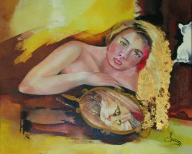 Painting titled "interrogation" by Christiane Surian, Original Artwork, Oil Mounted on Wood Stretcher frame