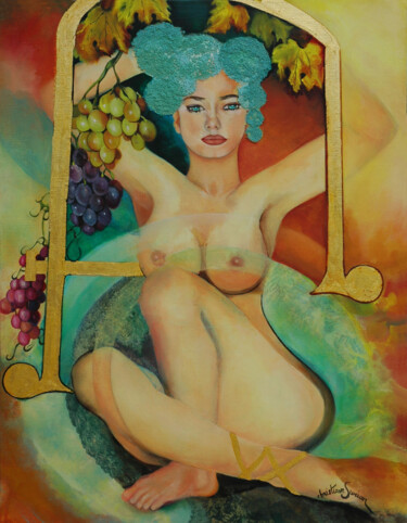 Painting titled "Agathe" by Christiane Surian, Original Artwork, Oil Mounted on Wood Stretcher frame