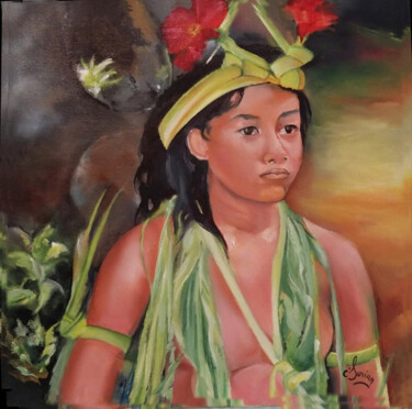 Painting titled "Princesse Yap" by Christiane Surian, Original Artwork, Oil Mounted on Wood Stretcher frame