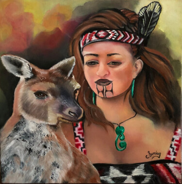 Painting titled "Maori" by Christiane Surian, Original Artwork, Oil Mounted on Wood Stretcher frame