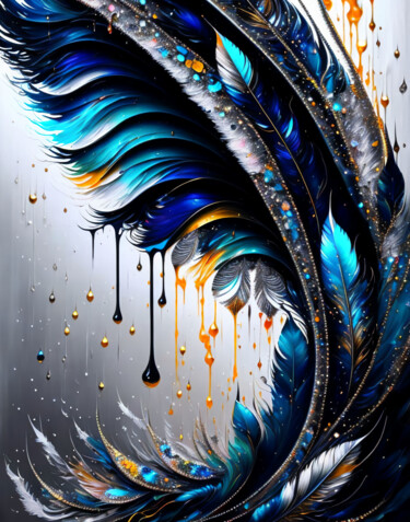 Цифровое искусство под названием "Jeweled Feathers" - Christy Leigh, Подлинное произведение искусства, Цифровая живопись
