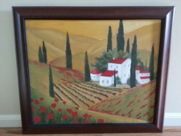 Painting titled "Landscape with Popp…" by Christy Carrithers-Vesci, Original Artwork, Oil