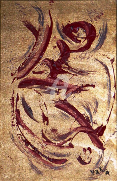 Peinture intitulée "my-prayer-gold-red-…" par Wakta, Œuvre d'art originale, Acrylique