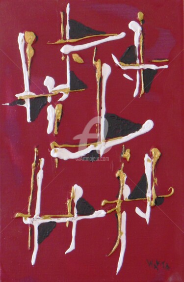 Peinture intitulée "traits-red-33x22-re…" par Wakta, Œuvre d'art originale, Acrylique