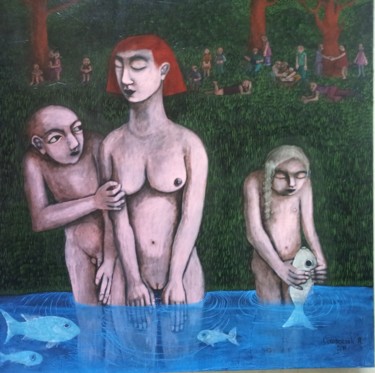 Painting titled "10 Dans le lac, acr…" by Hanna Chroboczek, Original Artwork