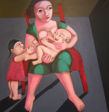 Peinture intitulée "0 L'allaitement, ac…" par Hanna Chroboczek, Œuvre d'art originale