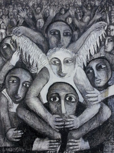 Dessin intitulée "16)Un ange gardien…" par Hanna Chroboczek, Œuvre d'art originale