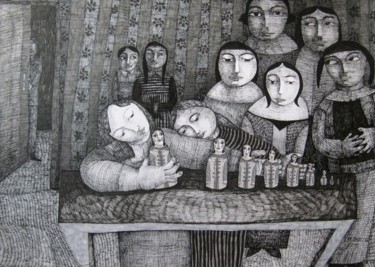 Dessin intitulée "2)la famille , dess…" par Hanna Chroboczek, Œuvre d'art originale