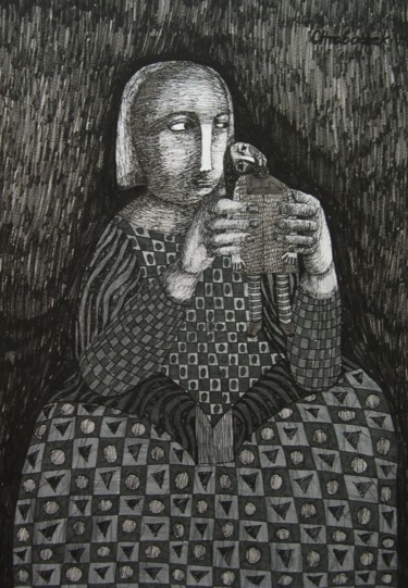 Drawing titled "4)La poupée ,dessin…" by Hanna Chroboczek, Original Artwork