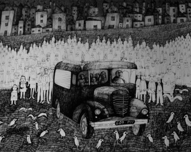 Drawing titled "6)Le cortège ,dessi…" by Hanna Chroboczek, Original Artwork