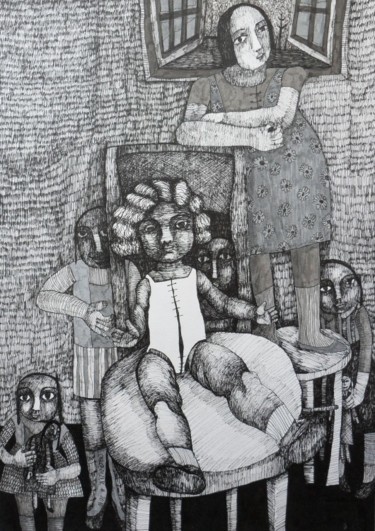 Dessin intitulée "9)Les fillettes ,de…" par Hanna Chroboczek, Œuvre d'art originale