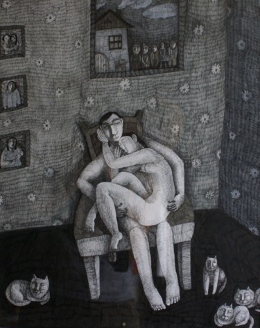 Dessin intitulée "8)Les amoureux, des…" par Hanna Chroboczek, Œuvre d'art originale