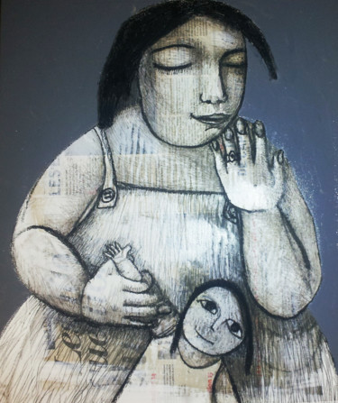 Peinture intitulée "19-une-fillette-ave…" par Hanna Chroboczek, Œuvre d'art originale