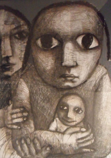 Peinture intitulée "maman-me-manque-tec…" par Hanna Chroboczek, Œuvre d'art originale