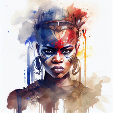 Digitale Kunst mit dem Titel "Watercolor African…" von Chromatic Fusion Studio, Original-Kunstwerk, Aquarell
