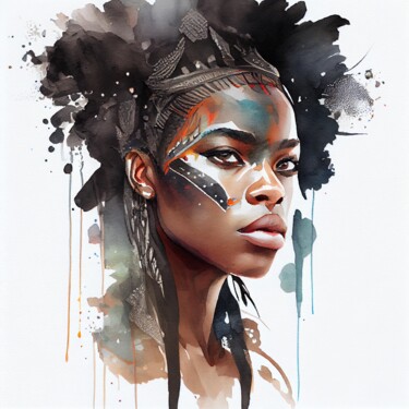 Arts numériques intitulée "Watercolor African…" par Chromatic Fusion Studio, Œuvre d'art originale, Aquarelle