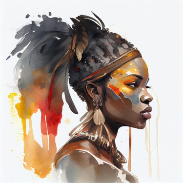 Digital Arts titled "Watercolor African…" by Chromatic Fusion Studio, Original Artwork, Watercolor