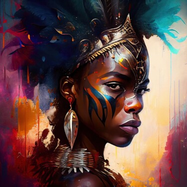 Arte digital titulada "Powerful African Wa…" por Chromatic Fusion Studio, Obra de arte original, Oleo