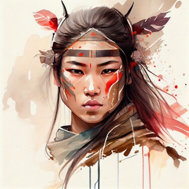 Digitale Kunst mit dem Titel "Watercolor Asian Wa…" von Chromatic Fusion Studio, Original-Kunstwerk, Aquarell