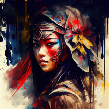 Digital Arts titled "Powerful Asian Warr…" by Chromatic Fusion Studio, Original Artwork, Oil