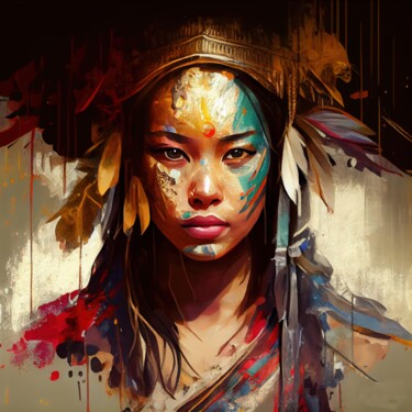 Arte digitale intitolato "Powerful Asian Warr…" da Chromatic Fusion Studio, Opera d'arte originale, Olio