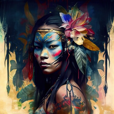 Digitale Kunst mit dem Titel "Powerful Asian Woma…" von Chromatic Fusion Studio, Original-Kunstwerk, Öl