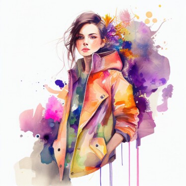 Arts numériques intitulée "Watercolor Fashion…" par Chromatic Fusion Studio, Œuvre d'art originale, Aquarelle