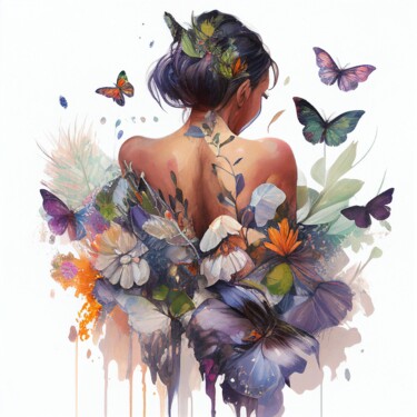 Digitale Kunst mit dem Titel "Watercolor Butterfl…" von Chromatic Fusion Studio, Original-Kunstwerk, Aquarell