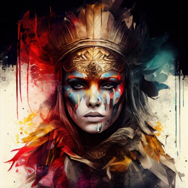Arts numériques intitulée "Powerful Warrior Wo…" par Chromatic Fusion Studio, Œuvre d'art originale, Huile