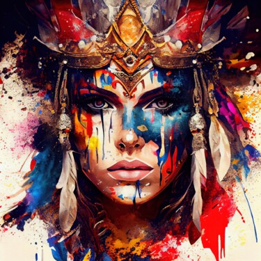 Arts numériques intitulée "Powerful Warrior Wo…" par Chromatic Fusion Studio, Œuvre d'art originale, Huile