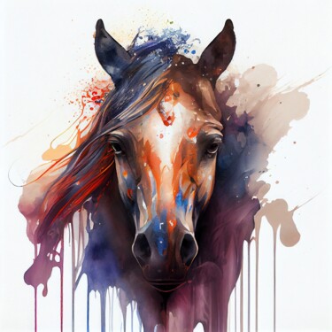 Arte digitale intitolato "Watercolor Horse #1" da Chromatic Fusion Studio, Opera d'arte originale, Olio