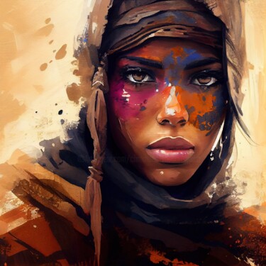 Цифровое искусство под названием "Powerful Tuareg Wom…" - Chromatic Fusion Studio, Подлинное произведение искусства, Масло