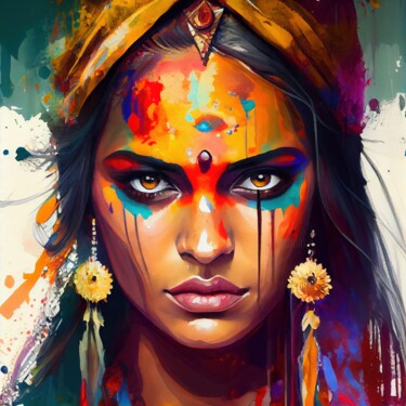 Digital Arts titled "Powerful Hindu Woma…" by Chromatic Fusion Studio, Original Artwork, Oil