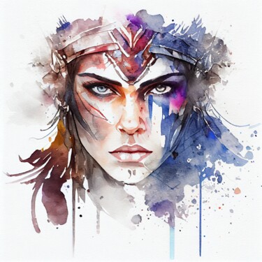 Digitale Kunst mit dem Titel "Watercolor Warrior…" von Chromatic Fusion Studio, Original-Kunstwerk, Aquarell