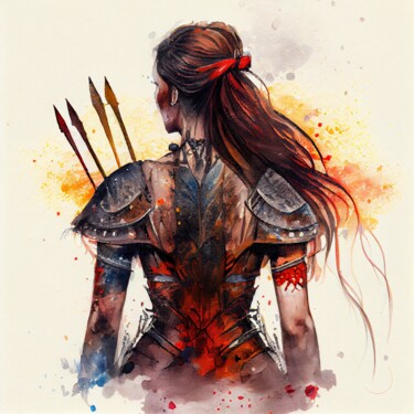 Digital Arts titled "Powerful Warrior Ba…" by Chromatic Fusion Studio, Original Artwork, Watercolor