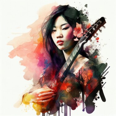 Digitale Kunst getiteld "Watercolor Musician…" door Chromatic Fusion Studio, Origineel Kunstwerk, Aquarel
