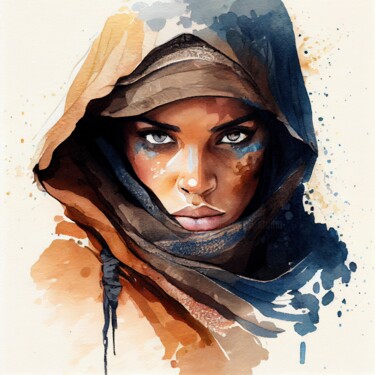 Arte digital titulada "Watercolor Tuareg W…" por Chromatic Fusion Studio, Obra de arte original, Acuarela