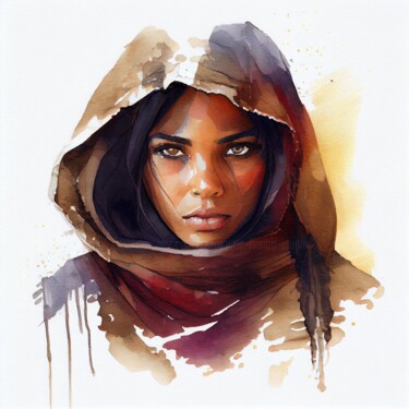 Arte digital titulada "Watercolor Tuareg W…" por Chromatic Fusion Studio, Obra de arte original, Acuarela