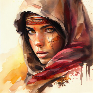 Digital Arts titled "Watercolor Tuareg W…" by Chromatic Fusion Studio, Original Artwork, Watercolor