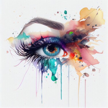 Grafika cyfrowa / sztuka generowana cyfrowo zatytułowany „Watercolor Woman Ey…” autorstwa Chromatic Fusion Studio, Oryginaln…