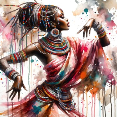 Arts numériques intitulée "Watercolor African…" par Chromatic Fusion Studio, Œuvre d'art originale, Huile